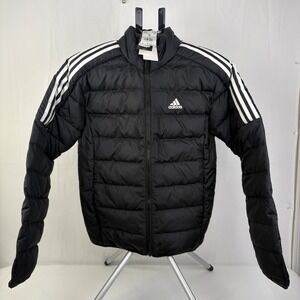 Adidas Essentials 3 Stripe Down Full Zip Jacket Black GH4589 Size S NWT *READ*